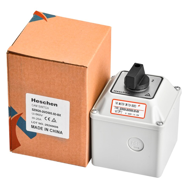 Heschen Universal Locking Cam Selector Switch, SZW26-20/D505.5D-BX, 660V 20A, ON-OFF-ON