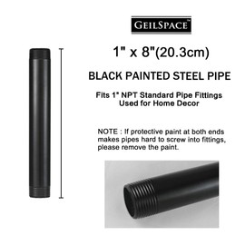GeilSpace 1" × 8" Pre-Cut Black Metal Pipe, Industrial Steel Fits Standard One Inch Black Threaded Pipes and Fittings - Vintage DIY Industrial Shelving (1" × 8", Black)