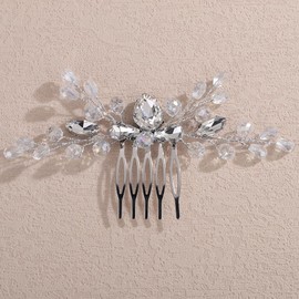 Lenjicons Bridal Rhinestone Beads Hair Comb Handmade Crystal Rhinestone Hair Comb Elegant Crystal Wedding Headpiece Wedding Hair Accessories for Women (silver)