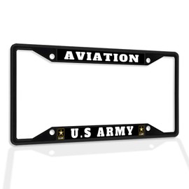 Fastasticdeals Metal Insert License Plate Frame Aviation U.S Army Weatherproof Car Accessories Black 4 Holes Solid Insert