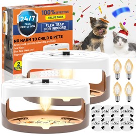 2 Pack Flea Traps for Inside Your Home, Indoor Flea Light, Bed Bug Killer with 8 Sticky Pads & 4 Light Bulb, Odorless Natural Insect Infestation Treatment Trap for Kid Pet