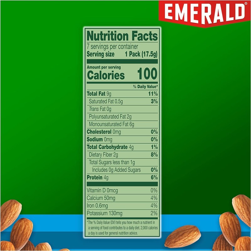 Emerald Nuts Whole Almonds, 100-Calorie Individual Packs 7CT, 4.34 Oz