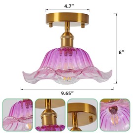 TWIG Vintage Purple Semi Flush Mount Ceiling Light Fixture Overhead,Unique Retro Hallway Light Fixtures Glass Flower Chandelier Ceiling for Bedroom Bathroom Kitchen Porch Art Deco