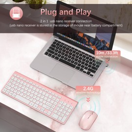 Wireless Keyboard and Mouse,2.4G Full Size and Portable Wireless Keyboard with Numeric Keyboard or Computer/Desktop/Laptop/Windows 10/8/7 -Pink