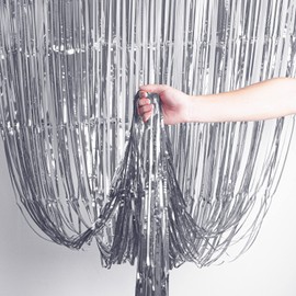 3pcs 3ft X 8.3ft Silver Tinsel Glitter Curtain，Foil Fringe Curtain Aluminum Foil Flow Silk Curtain Background Streamer Birthday Party Wedding Holiday Backdrop Decoration
