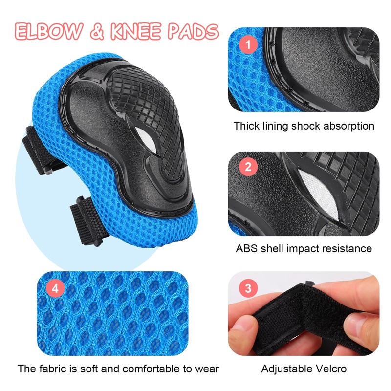 BURSUN Children's Knee Pads, Adjustable Knee Pads, Elbow Pads, Wrist
