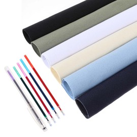 Telooco 6Pcs Embroidery Fabric 30 x 30cm Squares Pre-Cut Linen Cloth Including 6 Colors Cotton Cloth Embroidery Cross Stitch Fabric Material 5 Colors Water-Soluble Pens for Needlework Sewing Projects