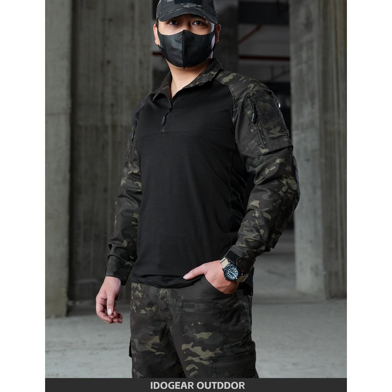 IDOGEAR OUTDOOR Tactical CAMO Shirts 1/4 Zipper Combat Shirts Long