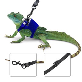 Bearded Dragon Harness and Leash Set, 3 Size Adjustable Soft Leather Reptile Leash, Lizard Harness with Retractable, Small Animal Outdoor Walking Vest with Traction Rope, 3 Pack (Blue)