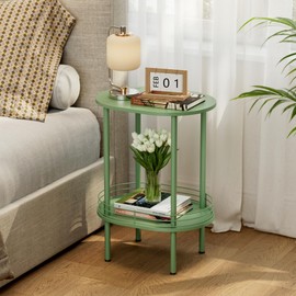 DGSANDGO Small Round Side Table,Bedside Table with Storage, Morden Round Nightstand, Samll Side Table for Living Room，Bathroom,Bedroom, Nursery, Laundry, Green