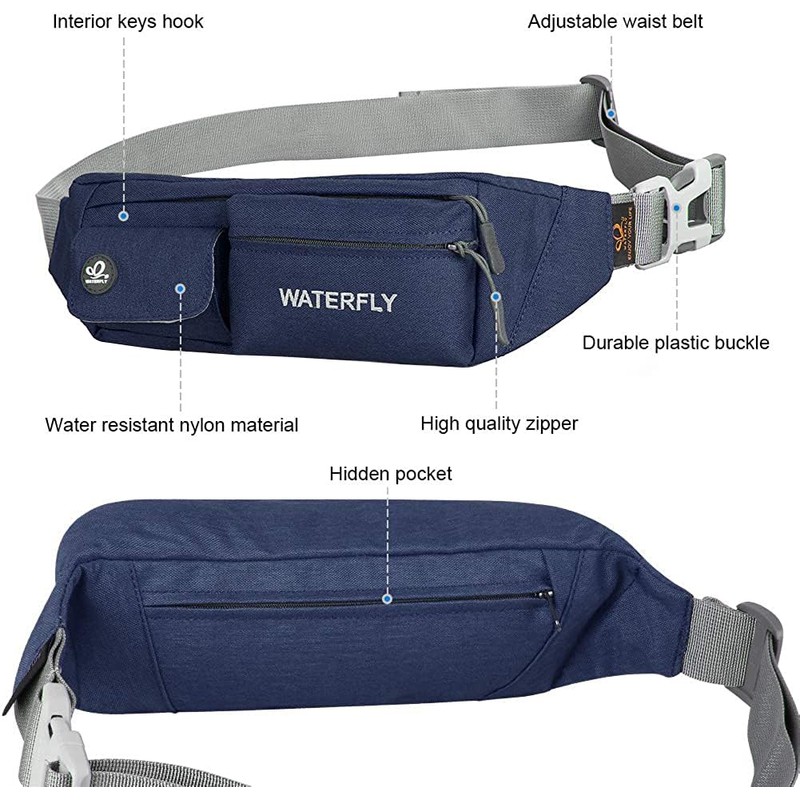 WATERFLY Flat Water Resistant Waist Bag and Belt Bag for