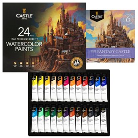 Castle Art Supplies 24 x 12ml Watercolor Paint Set | New Improved Formula | Value for Adult Artists | Quality, Intense Colors | Just Squeeze the Tube, Mix with Water and Get Creative (New Improved Formula)