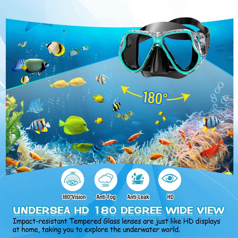 Greatever Dry Snorkel Set,Panoramic Wide View,Anti-Fog Scuba Diving Mask,Professional Snorkeling