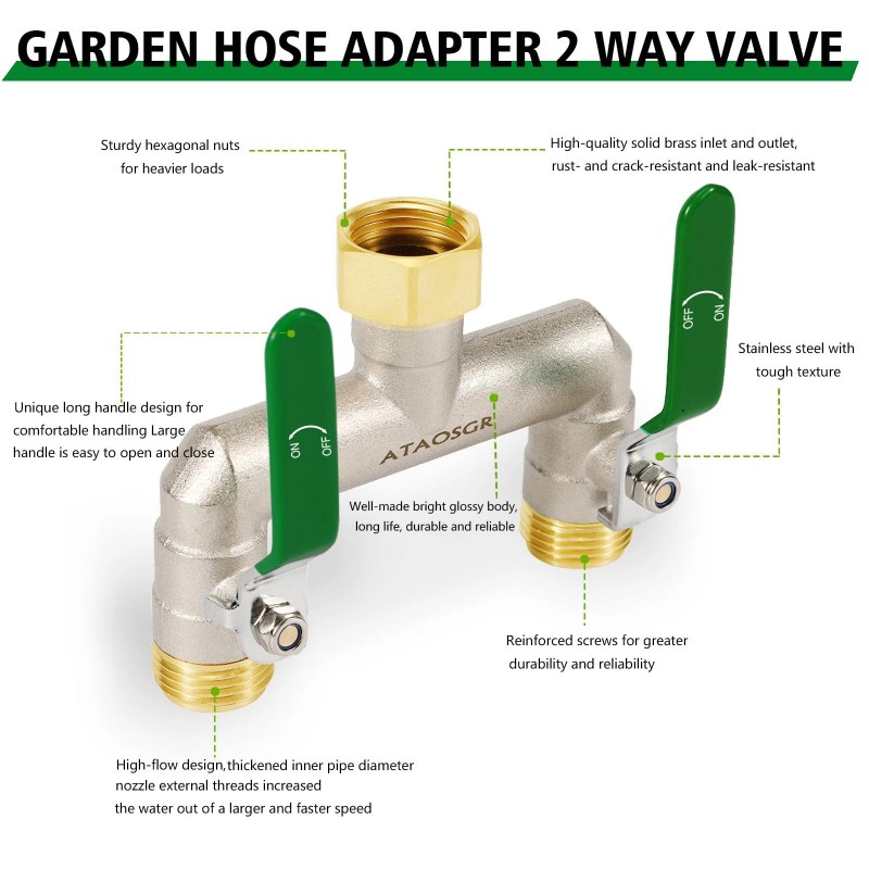 Ataosgr Garden Hose Splitter, 2 Way Heavy Duty Hose Adapter,