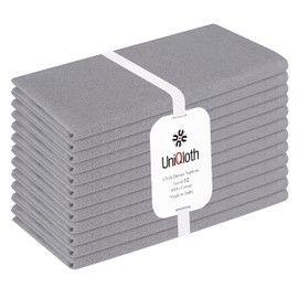 UniQloth Set of 12 Cloth Dinner Napkins 100% Cotton - Soft Durable Washable Reusable - Ideal for Farmhouse Parties Weddings Holidays Hotel Restaurant Daily Use Table Dinner Napkins 17x17 Grey