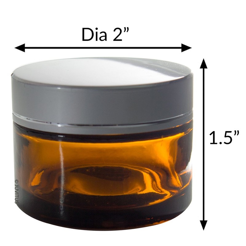 Amber Glass Heavy Thick Wall Balm Jars with Silver Matte