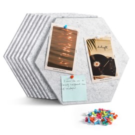 Uoisaiko 12" Large Bulletin Board with 30 Push Pins, Pack of 8 Hexagon Felt Pin Board Notice Boards for Home Office Kitchen, Felt Wall Tiles for Photos Memos