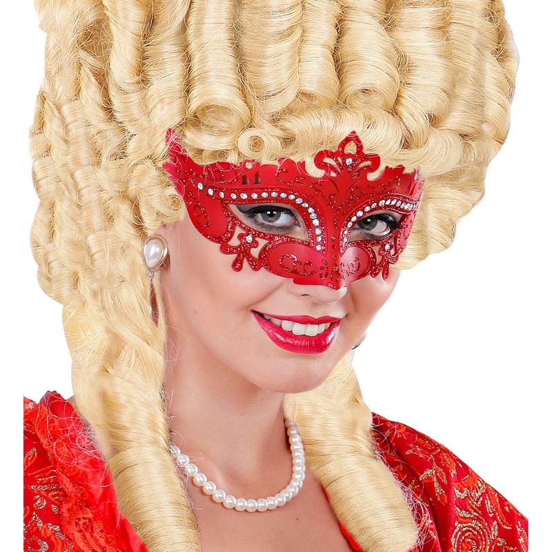 Red Venice Eyemask w/Glitter And Rhinestones Mask Masquerade Disguise Accessory