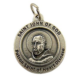 Catholic Saints Silver Toned Base Patron of Heart Disease Saint John of God Medal, 3/4 Inch