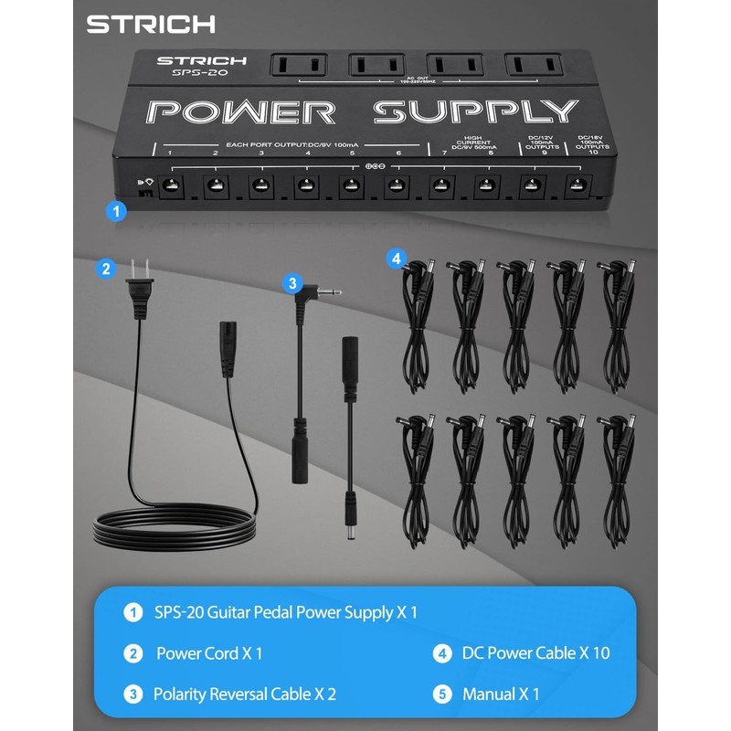 STRICH SPS-20 Guitar Power Supply 10 Independent DC Output for