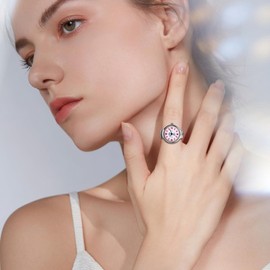 Oidea Mens Womens Finger Watch: Elegant Elastic Strap Ring Watches Round Quartz Analog Watches for Valentine's Day Christmas Birthday Graduation Pink