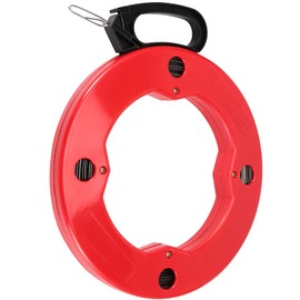 JAPCHET 1/8 Inch x 200 Ft Fish Tape, Electrical Fish Tape Steel Wire Puller with High-impact Plastic Case and Double Loop Tip, for Electric or Communication Wire Puller, Red
