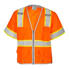 Kishigo Unisex High Visibility Reflective Premium Brilliant Series Heavy Duty Vest 1551, Zipper Closure, Polyester, ANSI 107 Type R / Class 3, Construction, Roadwork, Utility (Orange, XL)
