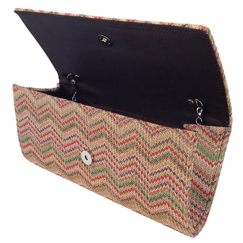Multi Color Chevron Straw Clutch, Multicolor Medium