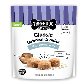 Three Dog Bakery Classic Oatmeal Cookies for Dogs, Dog Treats with Real Oats, 24 oz