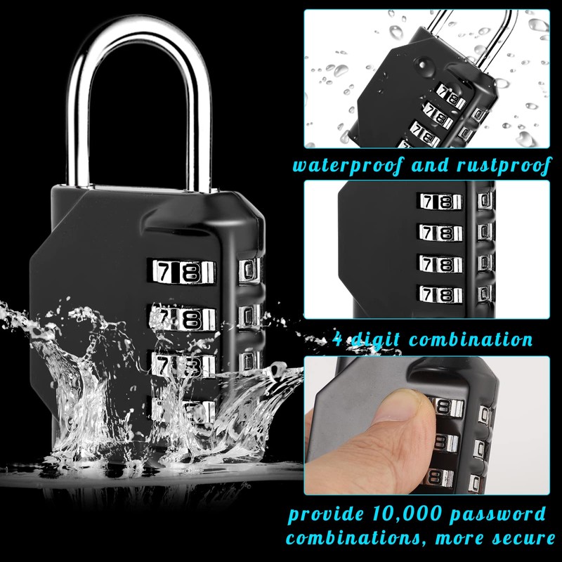 Pack of 2 Padlock Combination Lock, 4 Digit Zinc Alloy