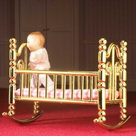 The Dolls House Emporium 'Brass' Cradle & Pink Check Mattress