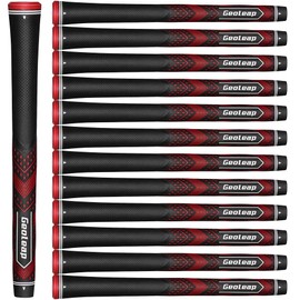 Geoleap Golf Grip Set of 13 - Soft Golf Club Grips, Reduced Taper Design, Advanced Traction and Superior Performance, Standard/Medium Size, Comfort Clips (Black Red - Standard)