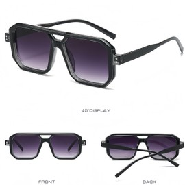 WDZAYXC Retro Sonnenbrille, Rechteckige Form, UV400 Schutz, Unisex-Erwachsene, Vintage 70er Jahre Design mit Doppelbrücke (Schwarz/hellgrau)