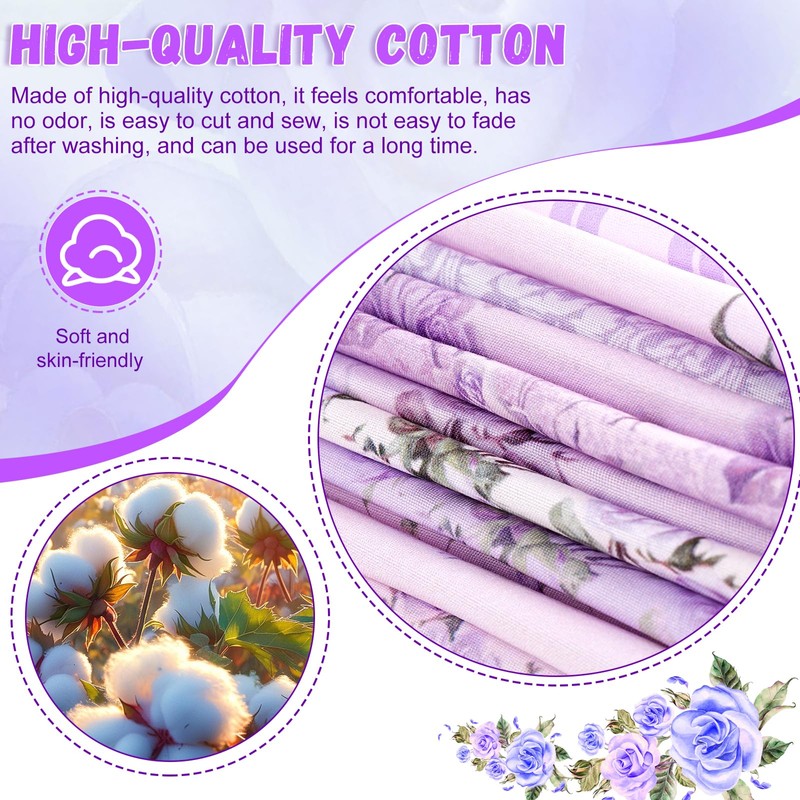 Wadukud 12PCS 56x46cm Polyester Fabric Bundles, Floral Pre-Cut Quilting Cotton