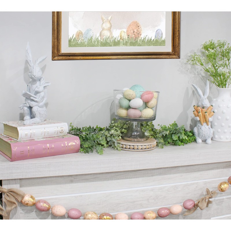 AuldHome Design Easter Reading Rabbit Figurine w/Baby Rabbit; Farmhouse White