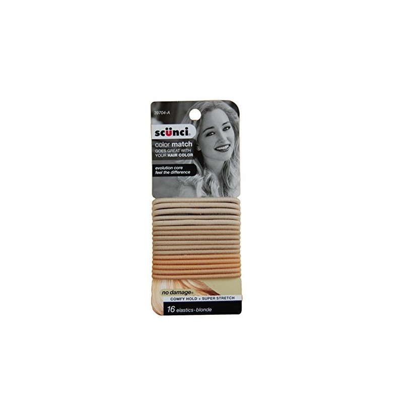 Scunci Color Match Blonde Elastics No Damage, Comfy Hold, 16