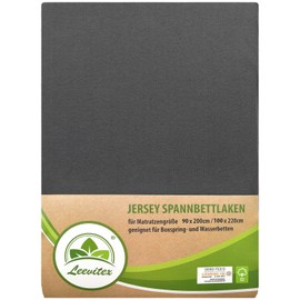 leevitex® premium fitted sheet, 90 x 200 - 100 x 220 cm, 40 cm base, also for box spring bed and waterbed, 100% Mako jersey cotton, Oeko-Tex, 170 g/m², anthracite/ grey