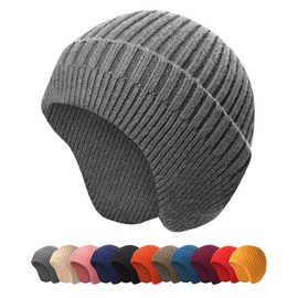 HiRui Knitted Beanie Hats Winter Hats Ear Covers for Men Women Kids Warm Slouchy (Gray)