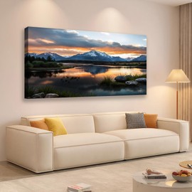 JLXART Landscape Art Large Canvas Wall Painting Mountain Sea Artwork Print for Living Room Sofa Office Home Decor,20X40inch
