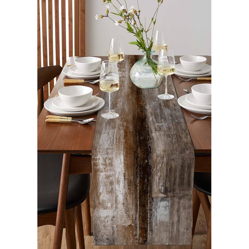 Dark Brown Table Runner - 72 Inch Long, Oil Modern