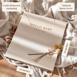 Peachly Unisex Baby Memory Book | Baby Book First Year Baby Book Keepsake for Milestones | Simple Cute Baby Scrapbook | Baby Books for Boy or Girl | Natural Linen - Clementine