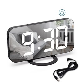 Digital Alarm Clock with Large LED, 6.5 Inch Alarm Clock Without Ticking, Alarm Clock LED Table Clock, Alarm Clock Digital Clock with Snooze Mode, Adjustable Brightness, 2 USB Charging Ports, Black