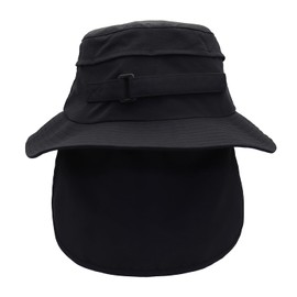 Ducclucc UPF 50+ Surf Bucket Hat with Removable Neck Flap & Adjustable Chin Strap Waterproof Sun Hat for Men Women Surfing Kayaking Watersports (US, Alpha, One Size, Black)