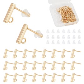 UNICRAFTALE 80Pcs Stainless Steel Stud Earring Findings Rectangle Stud Earring Real 18K Gold Plated Ear Studs Earring Posts with Loop and Ear Nuts Stud Earring Finding for Jewelry Making