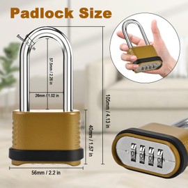 4 Pack Long Shackle Combination Padlock - 105mm Heavy Duty Combination Locks, Outdoor Waterproof Combo Lock for Outdoor Fence, Locker, Sheds, Gym, Gate Hasps- Golden (4pcs, Long Shackle)