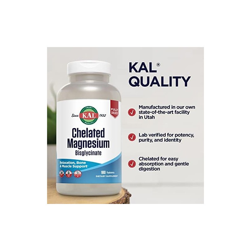 Kal Chelated Magnesium Bisglycinate Supplement for Relaxation