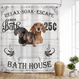 Glawry Funny Dogs Shower Curtain Farmhouse Vintage Cute Hilarious Dachshund Puppy Pets Bathroom Set Bathroom Bath Soap Modern Bubbles 60Wx72L Inches Bath Accessories Art Home Decor Fabric 12 Pack Hook