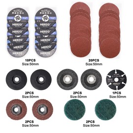 HERZO Cutting Disc 50 mm, Separating Grinding Polishing Multi Material, 10 mm Bore, Accessory Set for Mini Angle Grinder (39 Pack)...