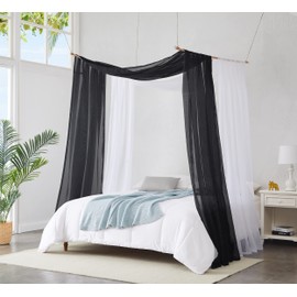 WARM HOME DESIGNS Set of 2 White & Black Canopy Bed Curtains in 55 x 288 Inch (24 Feet) Size. 2 King Bed Canopy Curtains Can Be Turned Into Kids Bed Tent or Bed Canopy for Girls. BE White & Black 288"
