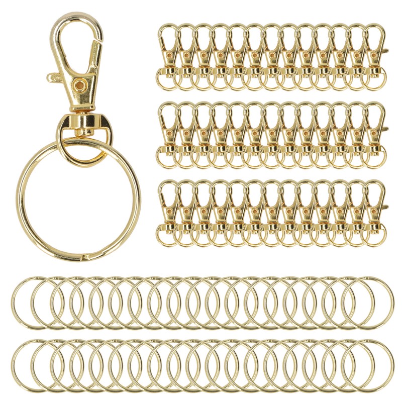 100PCS Gold Lobster Claw Clasp with Key Rings Rustproof Metal
